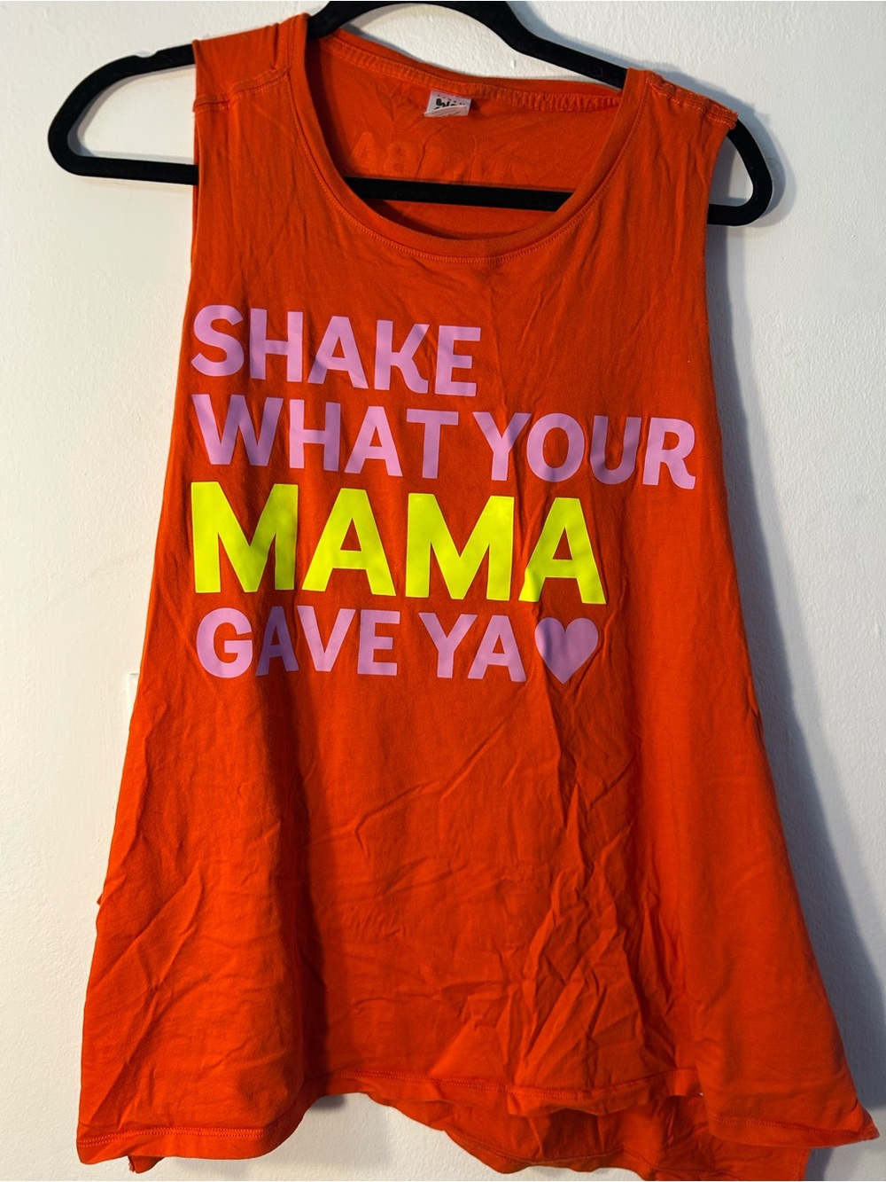 Zumba Fitness Orange Muscle Tee with Neon Yellow & Pink Text